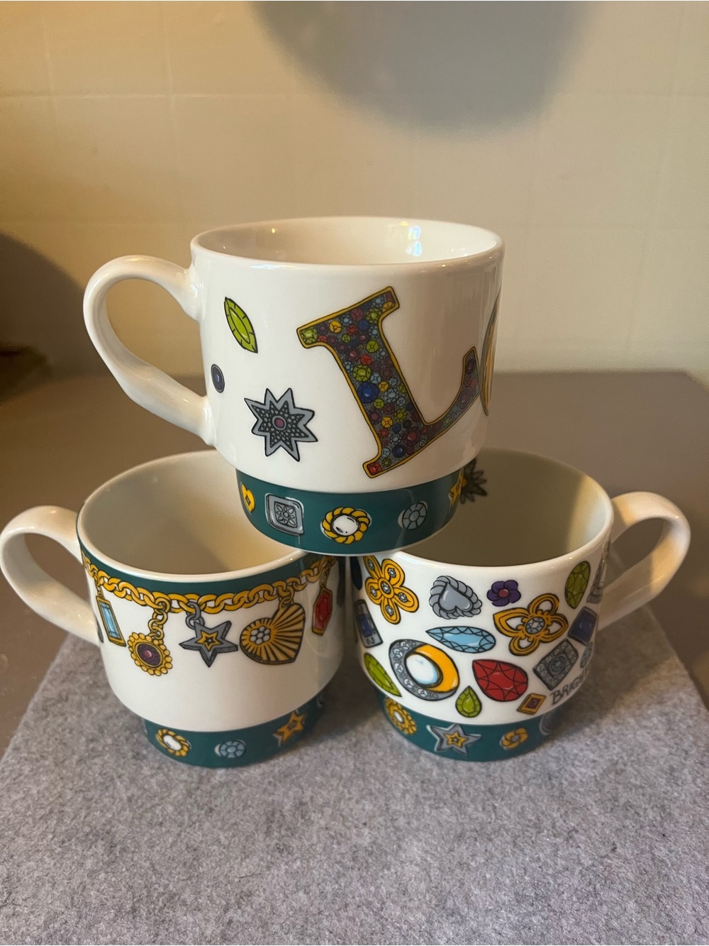 Brighton LOVE Mug Trust Your Journey Ceramic Coffee Mug Set Of 3 Stackable